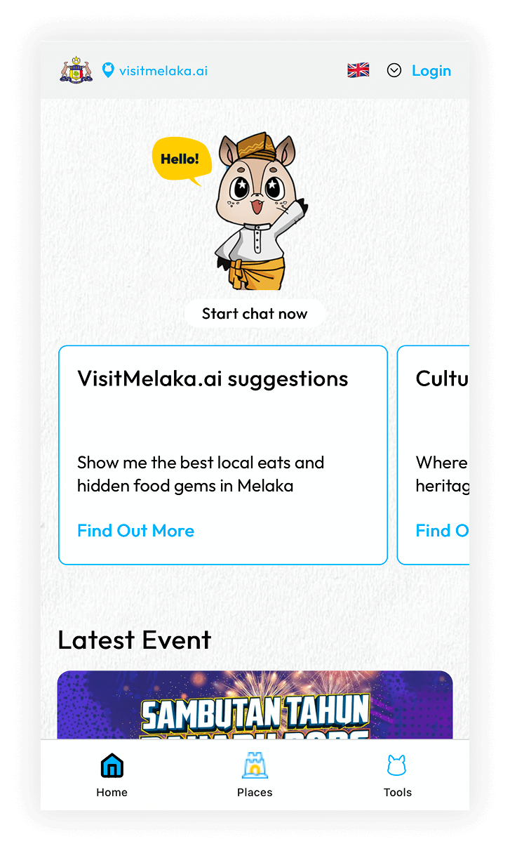 Visit Melaka Home Screen