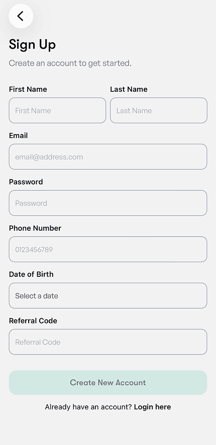 My Gum Health Mobile Application Sign Up Screen