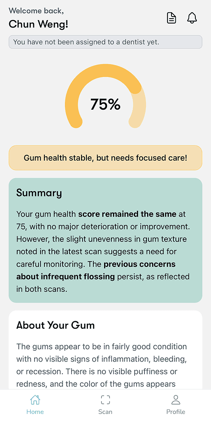 My Gum Health Mobile Application Home Screen