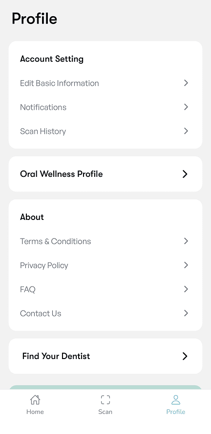 My Gum Health Mobile Application Profile Screen
